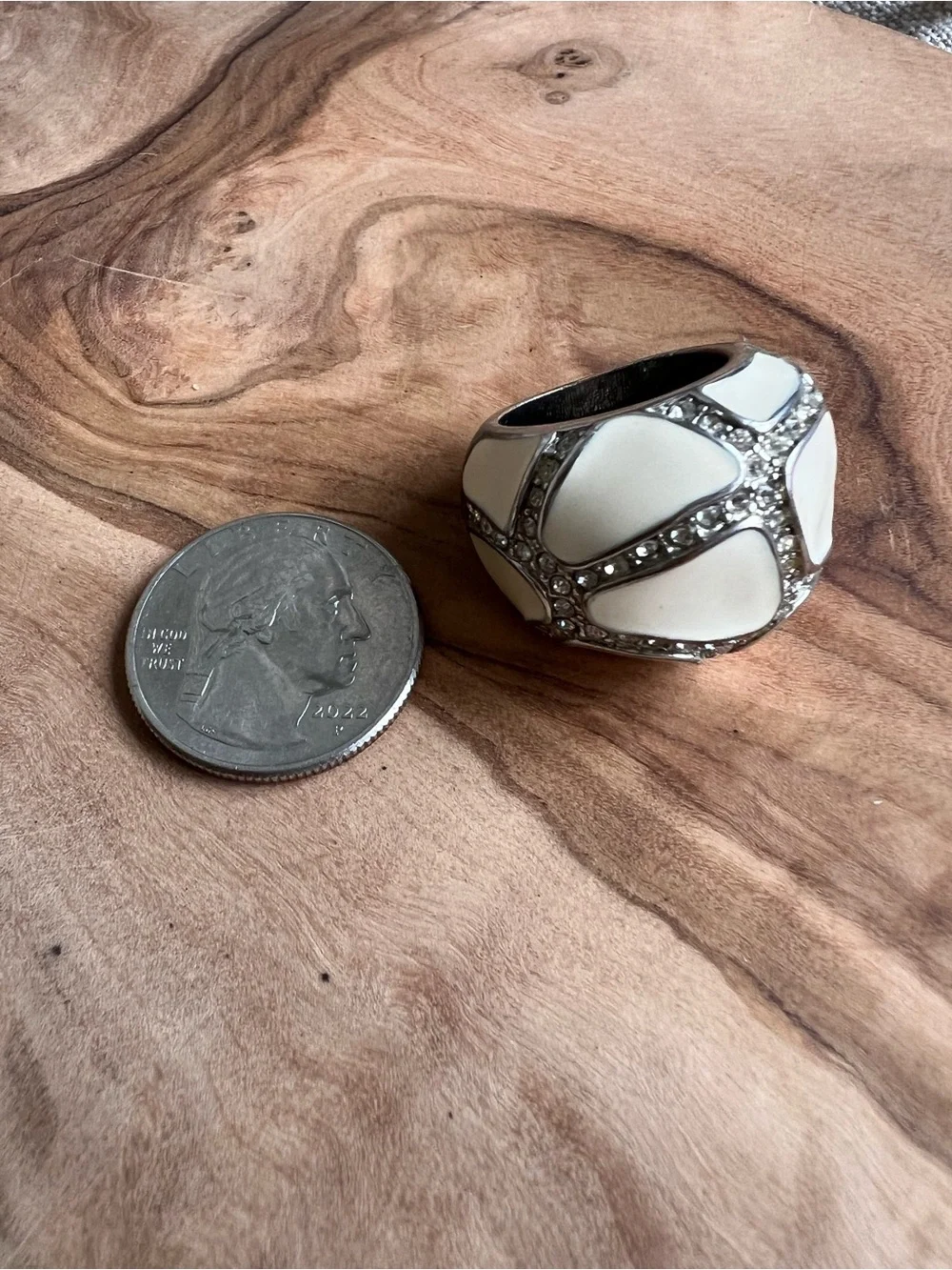 White Enamel Dome Ring with Crystal Accents